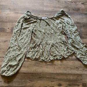 Olive Green White Birch smocked top size S